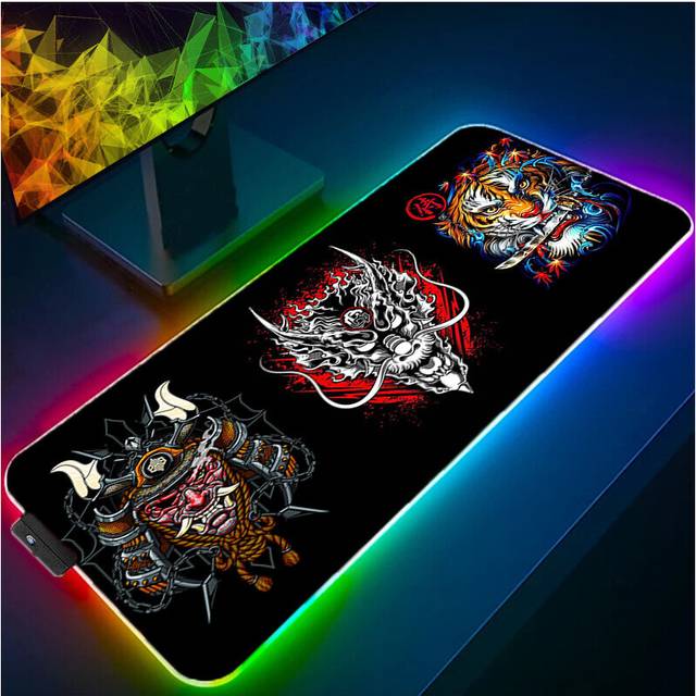 (a-designs (16) 900x400x3mm) RGB Mouse Pad LED Gaming Japanese Theme Designs Computer Desk Accessories Rug Keyboard Mat Anti-skid Luminous Mousepad Ga