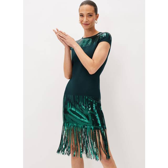 Phase Eight Women's Ferne Sequin Fringe Knitted Dress - Petrol - 10
