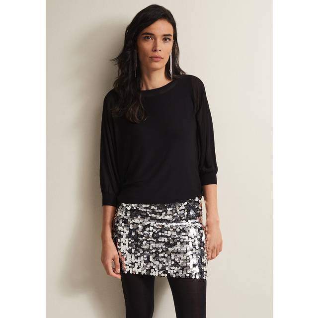 Phase Eight Women's Becca Silver Sequin Batwing Mini Dress - Black/Multi - 18