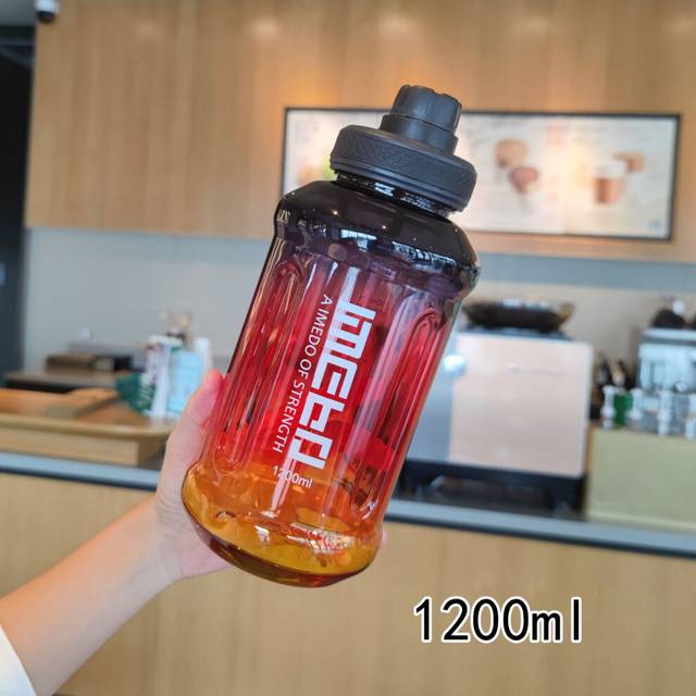 (Black) Plastic Cup Portable Outdoor Fashion Sports Water Bottle Straight Drink Type