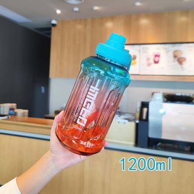 (Blue) Plastic Cup Portable Outdoor Fashion Sports Water Bottle Straight Drink Type