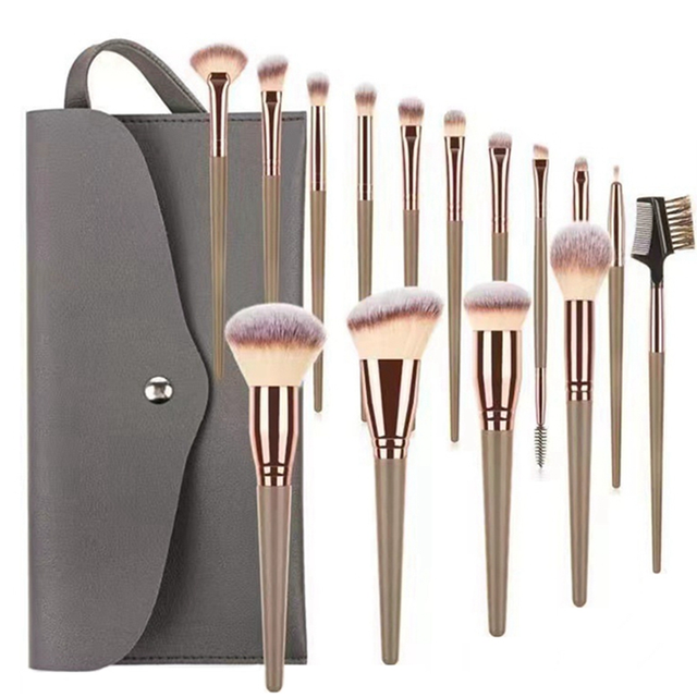 moresk-15Pcs Champagne Gold Makeup Brush Set Loose Powder Brush Foundation Brush Eyebrow Brush Full Set Makeup Brush