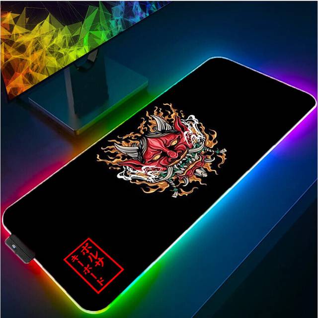 (a-designs (7) 900x400x3mm) RGB Mouse Pad LED Gaming Japanese Theme Designs Computer Desk Accessories Rug Keyboard Mat Anti-skid Luminous Mousepad Gam