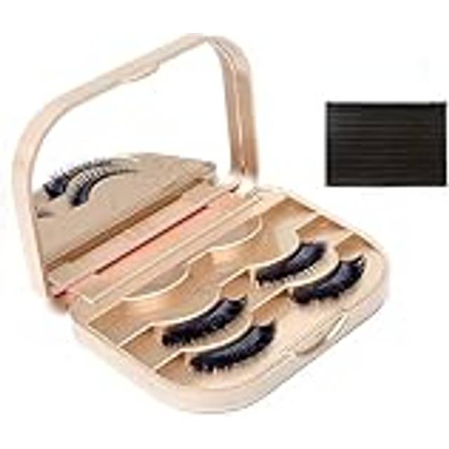 YiQiYi Cosmetic Case Empty Eyelashes Storage Case with Makeup Mirror Holder Box Fake Eyelash Packing Travel Storage Case Eyelashes Bag(Gold)