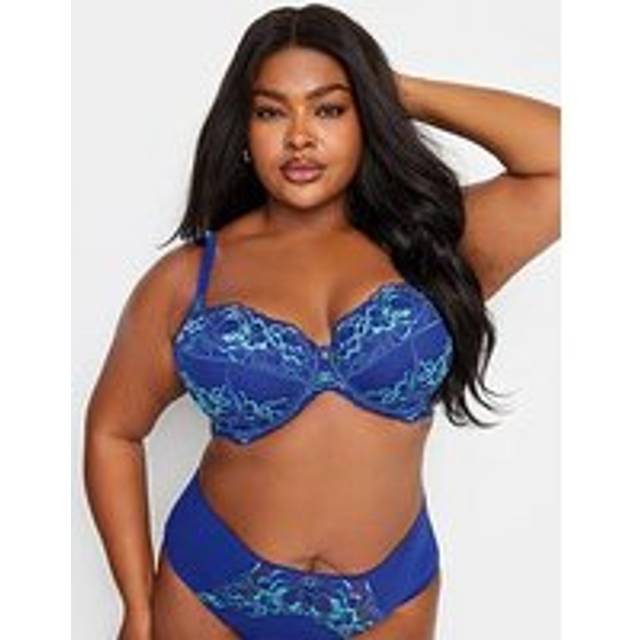 Yours Curve Navy Blue Contrast Lace Detail Padded Bra - 48F