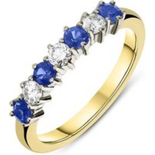 18ct Yellow Gold Sapphire Diamond Claw Set Half Eternity Ring - Option1 Value Yellow Gold