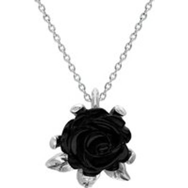Sterling Silver Whitby Jet Tuberose Rose Leaf Twist Necklace