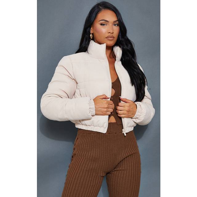 Stone Cropped Peach Skin Bubble Puffer Jacke, White - XL