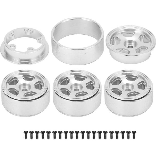 4pcs Beadlock Wheels Aluminum Alloy Five Spoke Crawler Tires With Screws For Axial Scx24 90081 1/24 Remote Control Carsilver