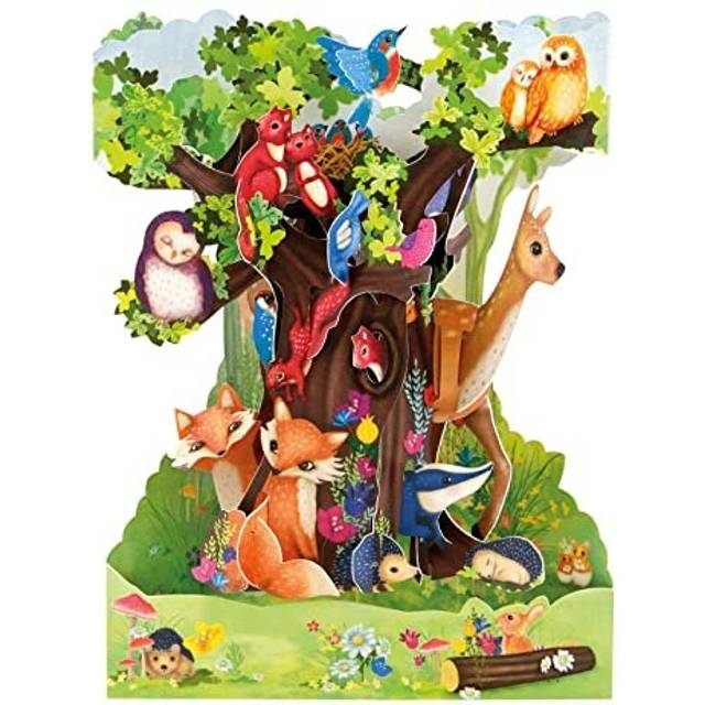 Swing Card, 3D Pop Up Greeting Card - Forest Animals - For Boys, Girls, Kids, Family, Birthday, Woodland Animal Lovers