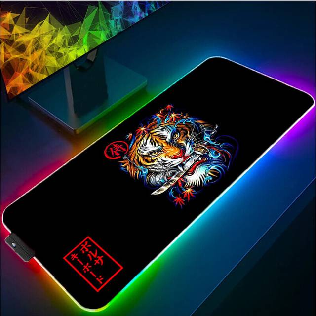 (a-designs (12) 800x300x3mm) RGB Mouse Pad LED Gaming Japanese Theme Designs Computer Desk Accessories Rug Keyboard Mat Anti-skid Luminous Mousepad Ga