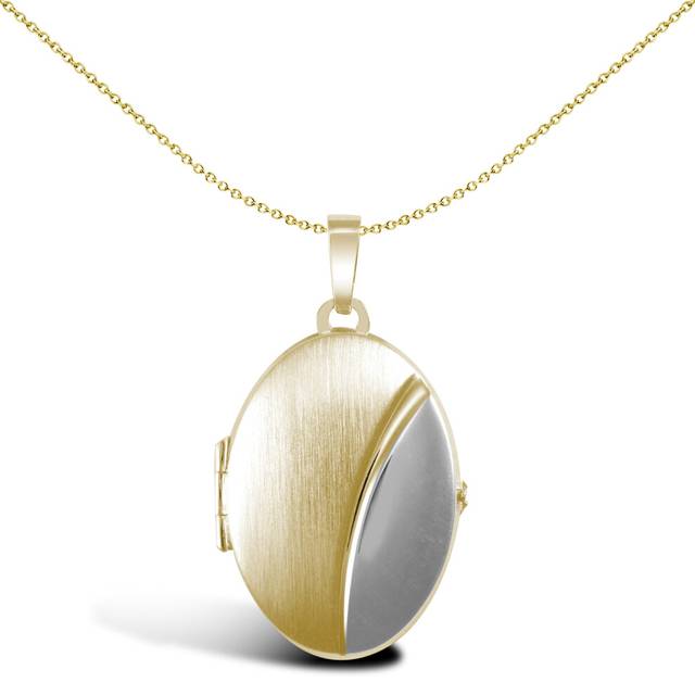Jewelco London Ladies 9ct Yellow and White Gold Brushed Matte Oval Bean Locket Pendant - JLC124 - Multicoloured