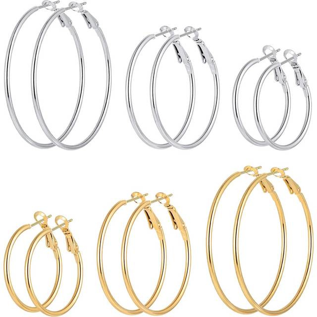Hoop Earrings for Women Girls, Stainless Steel Hypoallergenic Geometric Hoops Women&#39;s Earrings Loop Earrings Set