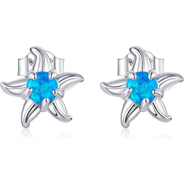 Ocean Starfish Stud Earrings Silver plating Blue Earrings for Women Wedding Jewelry