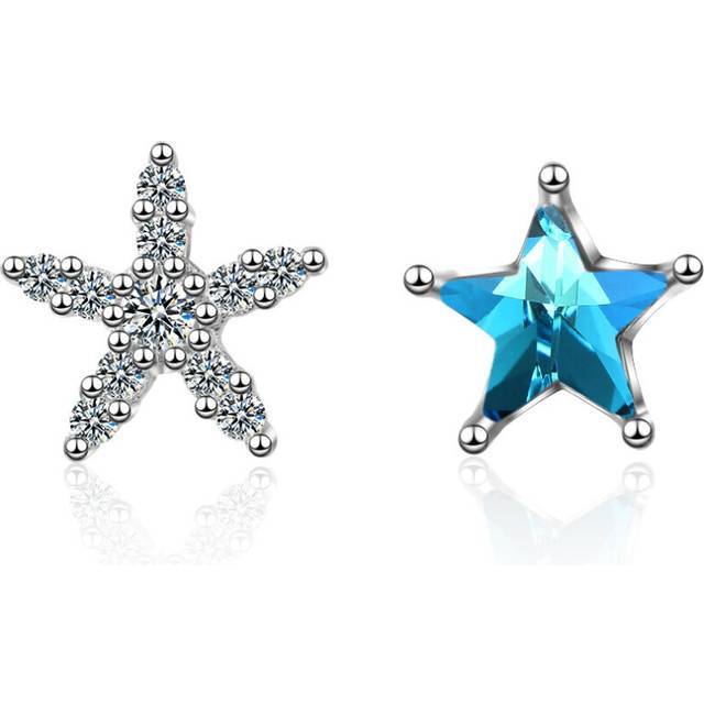 2PCS Copper Pentagram Earrings Asymmetric Simple Starfish Stud Exquisite Earrings for Women Simple Jewelry Gift