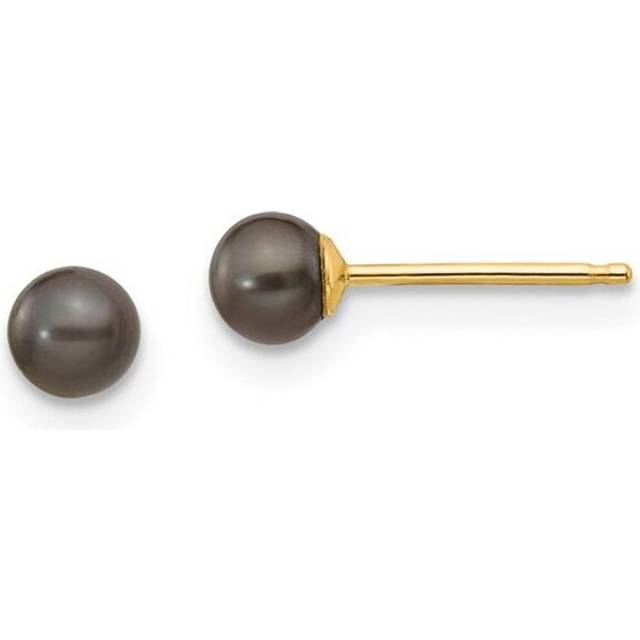 Quality Gold X30PB 14K Yellow Gold 3-4 mm Black Round Freshwater Cultured Pearl Stud Post Earrings