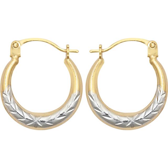 Jewelco London Ladies 9ct Yellow and White Gold Diamond-cut Olive Branch Crescent Moon Creole Earrings - JER796