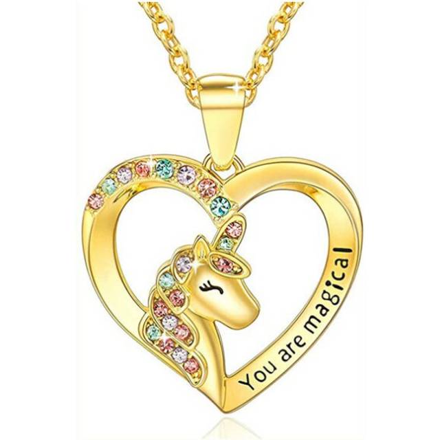 (gold) You Are Magical Unicorn Heart Necklace