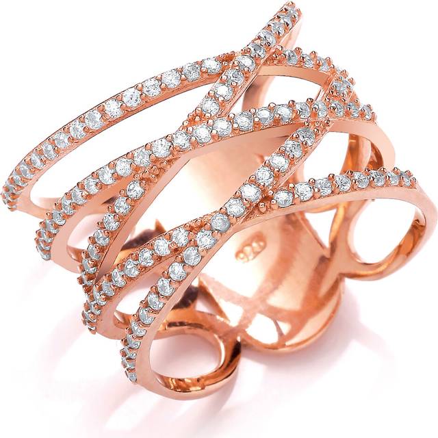 (L) Jewelco London Rose Gold-Plated Sterling Silver Cubic Zirconia 5 Row Crossover Ring