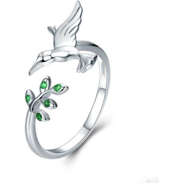 Silver plating Flying Bird Leaves Hummingbirds Adjustable Finger Ring for Women Fashion Engagement Ring Jewelry