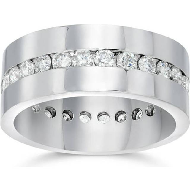Mens 1/10ct Diamond Eternity Comfort Wedding Band 14k White Gold Ring