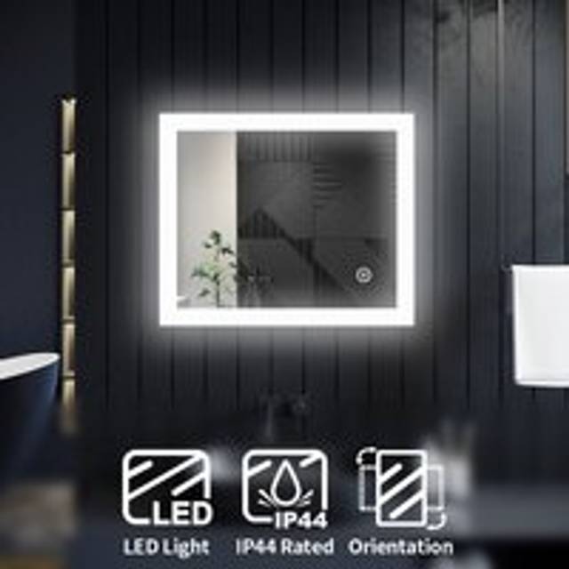 Horizontal Vertical Bathroom Mirror 600 x 500mm Energy Efficient led +Touch Sensor + Aluminium Frame + 4mm hd Silver Mirror - Elegant