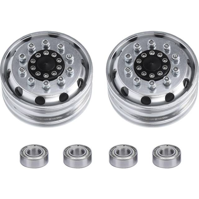 2pcs Beadlock Wheels Aluminum Alloy Micro Crawler Tires With Bearings For 1/14 Rc Car Trailer Container Truck