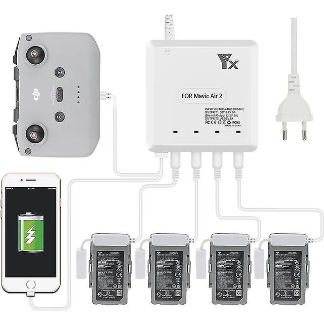 Drone Battery Charger 6 In 1 Multi Charging Hub Remote Batteries Smartphone Charger For Dji Mavic Air 2 / Air 2s Accessorries