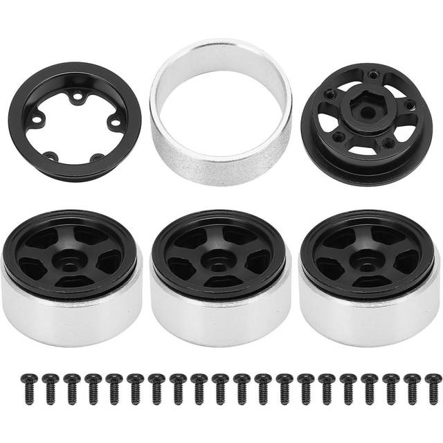 4pcs Beadlock Wheels Aluminum Alloy Five Spoke Crawler Tires With Screws For Axial Scx24 90081 1/24 Remote Control Carblack