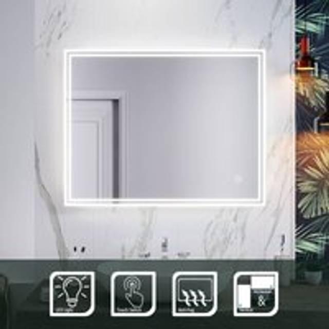 Vertical Horizontal Bathroom Mirror 900 x 700 mm with Energy Efficient led, Demiste, Touch Sensor, Aluminium Alloy Framed - Elegant
