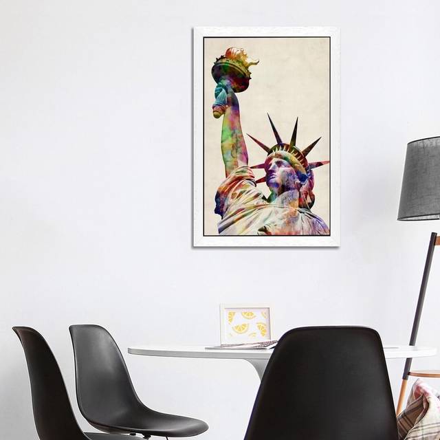 'Statue of Liberty' by Michael Tompsett - Floater Frame Graphic Art Print on Canvas - White Framed (66.04 cm H x 45.72 cm W)