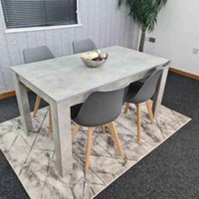 Kosy Koala Dining Table And 4 Chairs Stone Grey Effect Wood Table 4 Grey Plastic Leather Chairs Dining Room, Multi