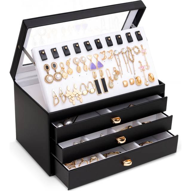 ProCase Jewelry Box for Women Girls  4-Layer Large Jewelry Organizer Box with Glass Lid  Valentines Gift Jewelry Holder Organizer Jewelry Storage Case