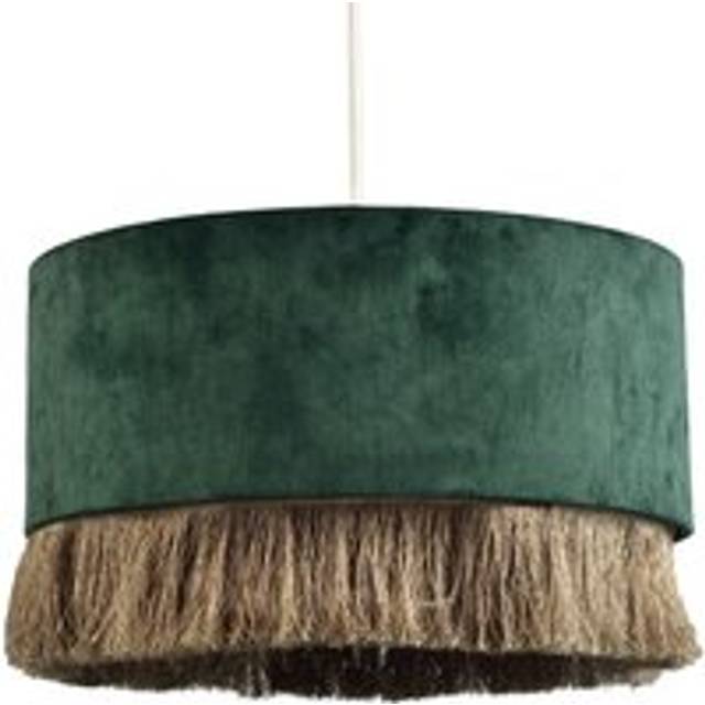 Modern forest green soft velvet circular pendant light shade with gold tassel...