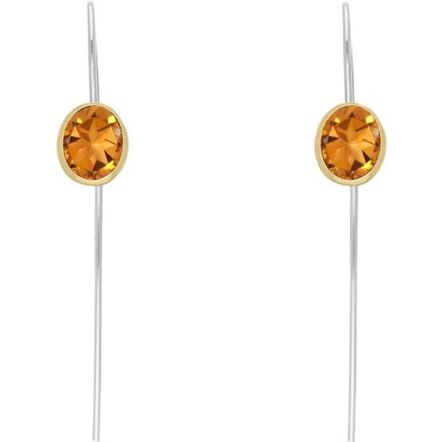 9ct Yellow Gold Sterling Silver Citrine Stepping Stones 6x8mm Oval Hook Earrings