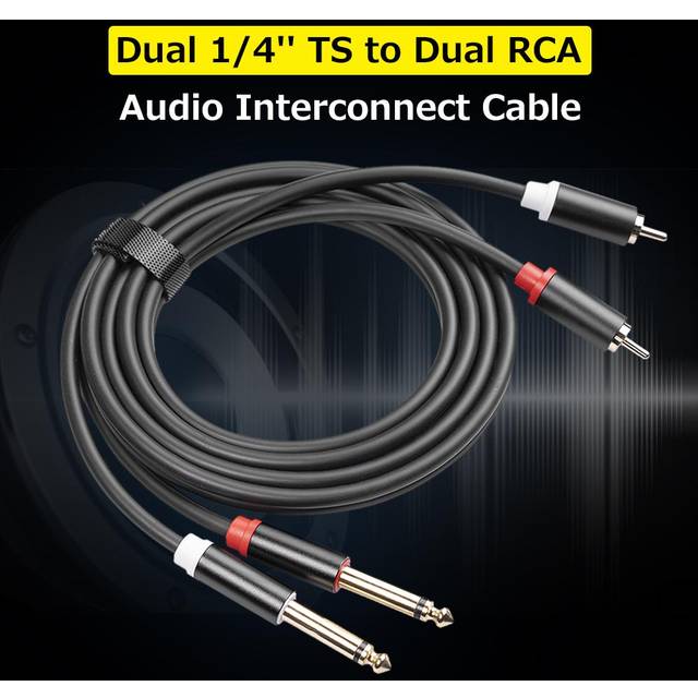 (black) Dual 1/4&quot;&quot; Ts To Dual Rca Audio Interconnect Cable 2*6.35mm Male Ts To 2 Rca Male Adapter Wire Cord