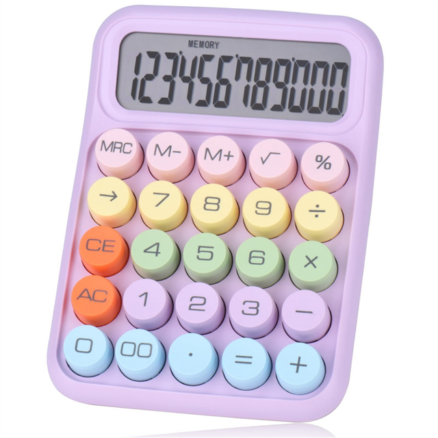 moresk-Mechanical Pushbutton Calculator, 12 Digit LCD Display, Big Buttons Easy to Press, Colorful Candy Calculator Purple