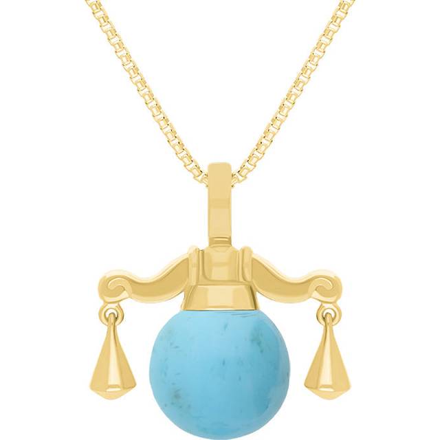 18ct Yellow Gold Turquoise Zodiac Libra 8mm Bead Pendant - Yellow Gold