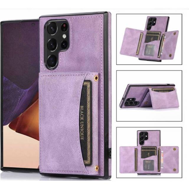 070 Three Fold Wallet Phone Case Card Insertion Suitable for Samsung S24 Ultra