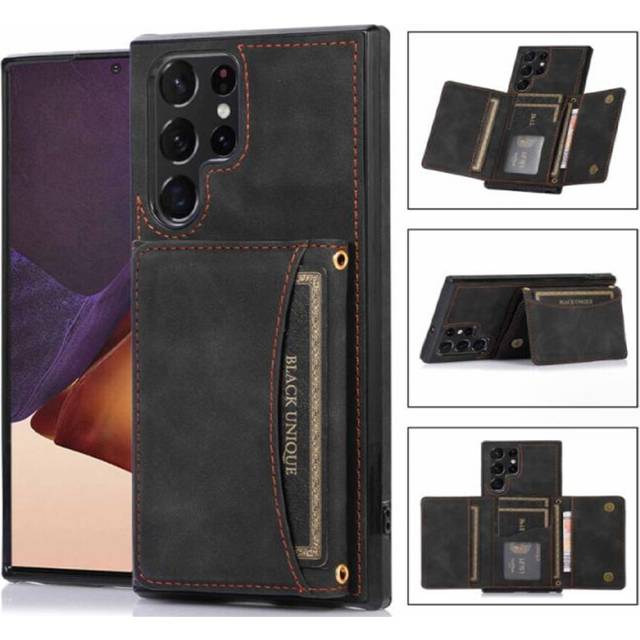 066 Three Fold Wallet Phone Case Card Insertion Suitable for Samsung S24 Plus
