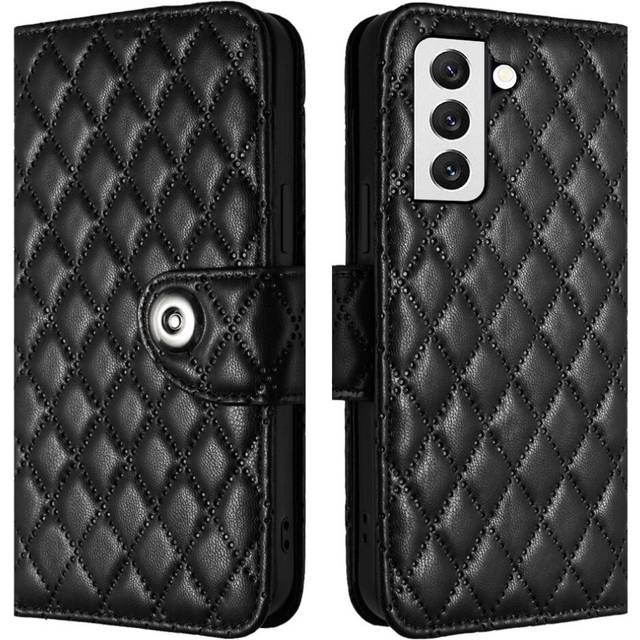 (Black) Case For Samsung Galaxy S23 5G Wallet Cover Shockproof Stylish Protective Card Holder Wrist Strip