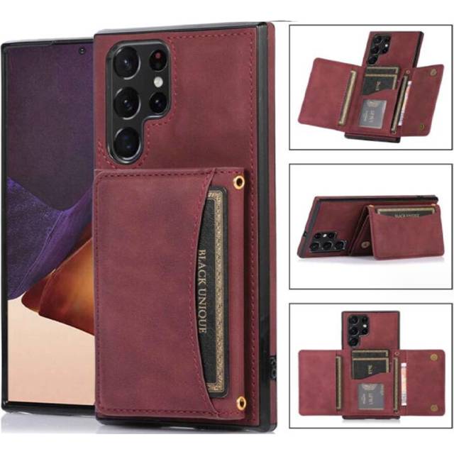 067 Three Fold Wallet Phone Case Card Insertion Suitable for Samsung S24 Ultra