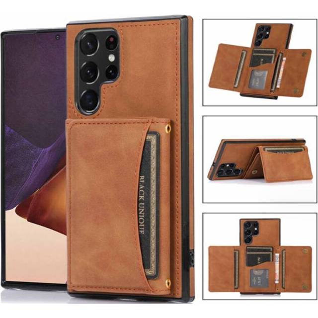 068 Three Fold Wallet Phone Case Card Insertion Suitable for Samsung S24