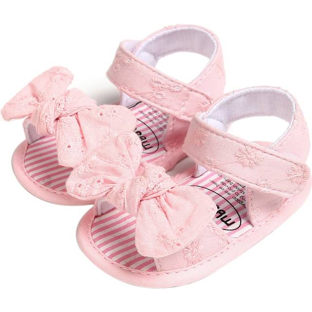 Sommar höst söta småbarn flickor öppen tå halkfri mjuk sula platta prinsessan sandaler med bowknot 0-18m - Rosa / 12cm
