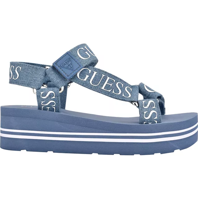 Guess Women's AVIN Wedge Sandal  Blue+White Denim  8