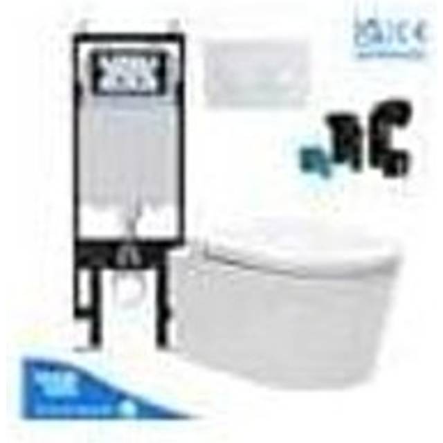 Luxury Wall Hung Rimless Toilet Pan with VIVA Slim Concealed Cistern Frame 1.14-1.35m & Gloss White Flush Plate