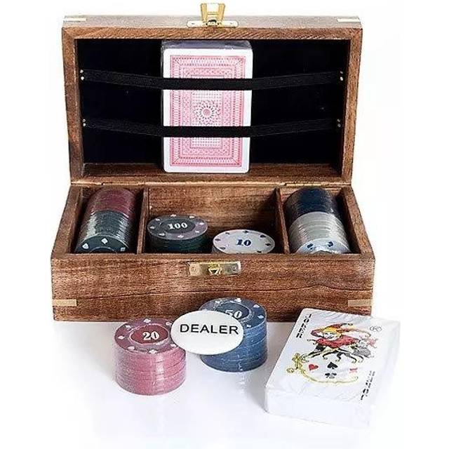 Harvey Makin Wooden Poker Set, Brown