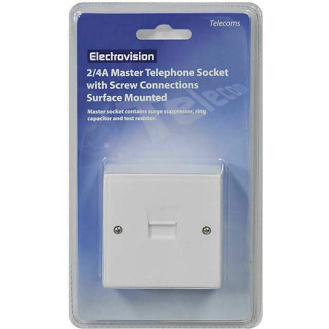 Surface mounted 2/4a master telephone socket and back box with screw connections