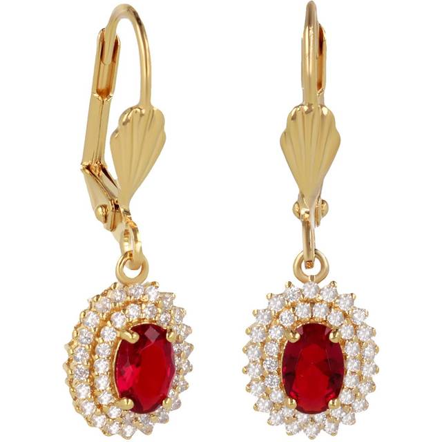 Les Trésors De Lily [Q2651] - Gold Plated 'Sissi' Stud Earrings - Golden Garnet Red - 12x10 mm red