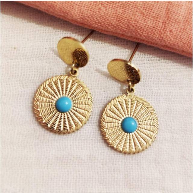 Les Trésors De Lily [R6352] - Designer earrings 'Cléopatra' golden turquoise - 25x15 mm